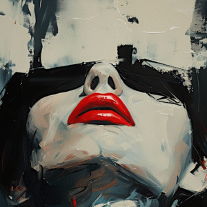 Neon Tavla Modern Målning med Röda Läppar och Djärv Kontrast